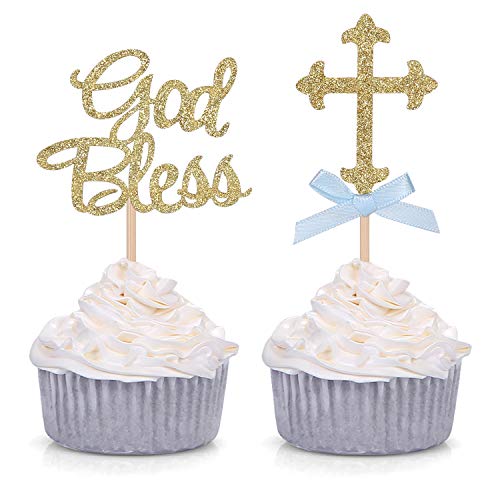 „God Bless and Cross“ Cupcake-Topper für Taufe, Party-Dekorationen – 24 ct von Giuffi