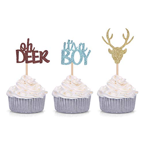 Oh Deer It's A Boy Cupcake-Topper für Männer, Babyparty, Party-Dekoration, 24 Stück von Giuffi