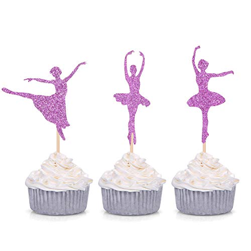 Set mit 24 glitzernden Ballerina-Cupcake-Aufsätzen, für Babypartys, Geburtstagspartys, lila von Giuffi