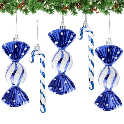 18 Stück Zuckerstangen Weihnachten Deko, Zuckerstangen Anhänger, Glitzer Weihnachtskugeln Zuckerstangen Deko, Weihnachtsbaumschmuck Zuckerstange Weihnachten Christbaumschmuck Baumschmuck (Blau) von Giugio