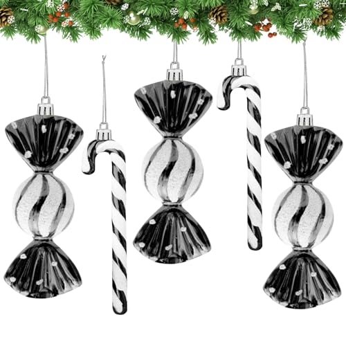 18 Stück Zuckerstangen Weihnachten Deko, Zuckerstangen Anhänger, Glitzer Weihnachtskugeln Zuckerstangen Deko, Weihnachtsbaumschmuck Zuckerstange Weihnachten Christbaumschmuck Baumschmuck (Schwarz) von Giugio