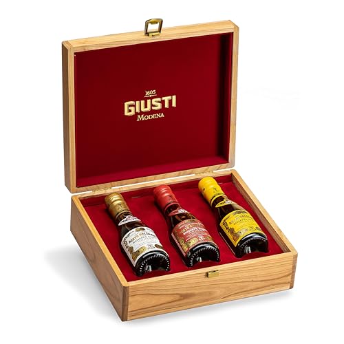 Giusti - Trio aus Holz – Balsamico-Essig aus Modena 2, 3 und 4 Goldmedaillen – 3 x 100 ml von Giusti