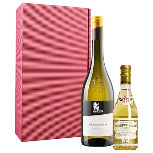 Giusti & Kaltern Genießerpaket Italien Bella Bianco Geschenkset mit italienischer Spezialität & Wein - Kellerei Kaltern Weißburgunder & Giusti Balsamico Bianco (1 x 0.75l, 1 x 0.25l) von Giusti