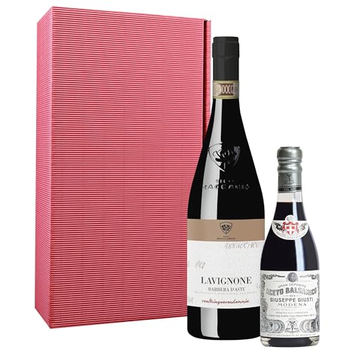 Giusti & Pico Maccario Genießerpaket Italien Rosso Belissimo Geschenkset mit italienischer Spezialität & Wein - Pico Maccario Lavignone & Giusti Balsamico (1 x 0.75l, 1 x 0.25l) von Giusti