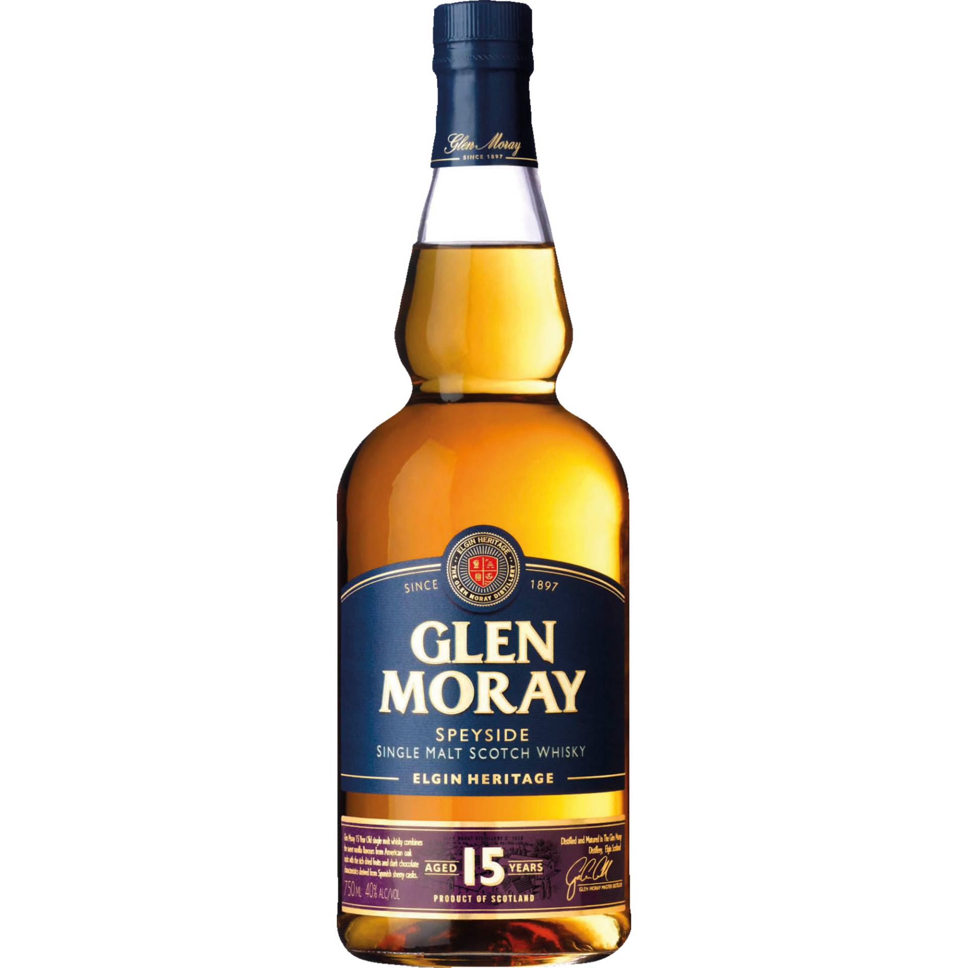 Glen Moray Single Malt Whisky 15 Years, Whiskey, 0,7L, 40% Vol., Schottland, Spirituosen von Glen Moray Distillery Limited, Elgin Scotland IV30 IYE, U.K.