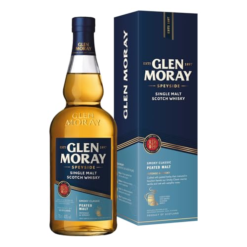 Glen Moray Peated, Schottischer Single Malt Whisky aus der Speyside, rauchig-torfiger Geschmack, mit Geschenkverpackung, 1 x 0,7 l von Glen Moray