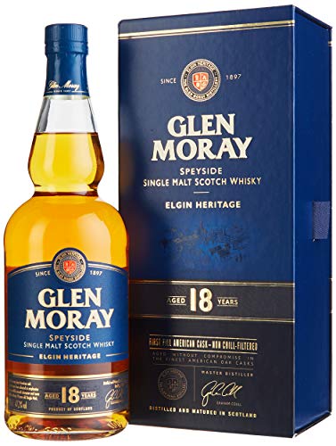 Glen Moray 18 Jahre | Schottischer Single Malt Whisky aus der Speyside | mit Geschenkverpackung | 1 x 0,7 l von Glen Moray