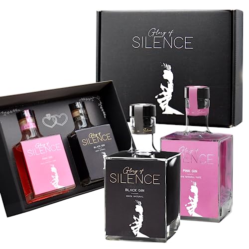 Glory of Silence Gin Hochzeit-Geschenkset | Fruchtiger Black & Pink Gin (2x 0,5 l) edel verpackt in der schwarzen Geschenkbox | Hochzeitgeschenk für das Brautpaar von Glory of Silence Gin