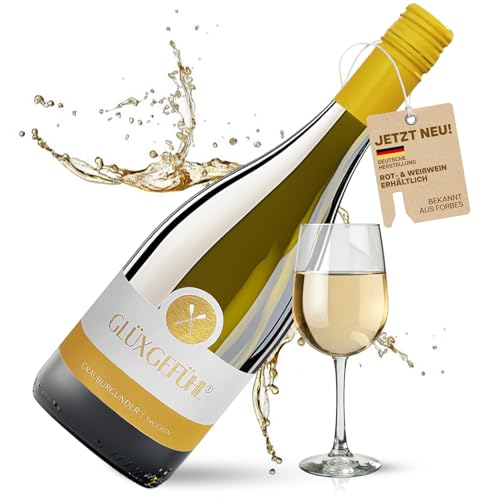 Glüxgefühl Grauburgunder Trocken - Deutscher Weißwein Trocken Bad-Sobernheim - Pinot Grigio White Wine - Hochwertiger & Authentischer Weisswein Trocken - Geschenke für Weinliebhaber - Wein Geschenk von GlüxGefühl