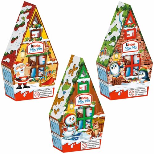 3 er Pack kinder Mini Mix Weihnachtshäuschen 3 x 76g Schokoladen Mix Haus von GmbH