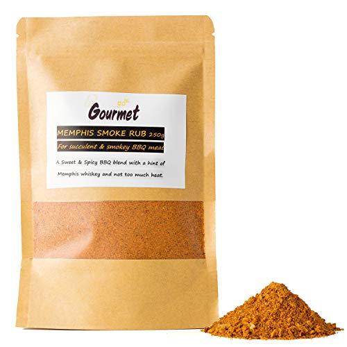 Go Gourmet Memphis Rub - BBQ Gewürzmischung für Pulled Pork, Spare Ribs & Beef Brisket nach Südstaaten Art - Süßlich-Pikant mit rauchigem Whiskey Geschmack - Dry Rub & Marinade - 250g Vorratspack von Go Gourmet