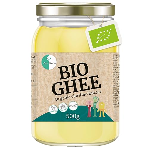 Go-Keto BIO Ghee 500g - geklärte Butter von grasgefütterten Kühen, BIO zertifiziert, Ayurveda, perfekt für die Keto Diät, ideal zum Backen und Braten, laktosefrei, glutenfrei, non GMO von Go-Keto