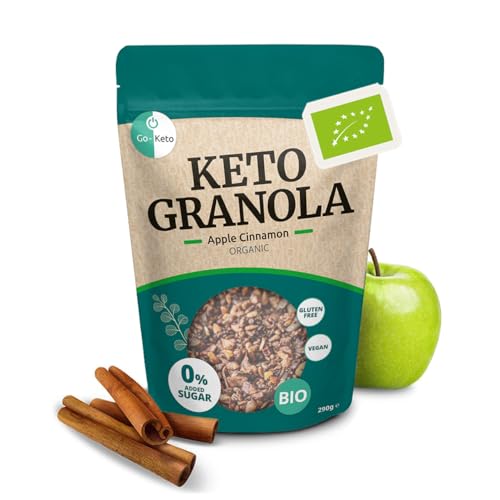 Go-Keto BIO Keto Granola Apple Cinnamon 290g – Low Carb Keto Müsli für ein leckeres Keto Frühstück, mit Kokoschips, Nüssen, Früchten, Sonnenblumenkern & Kürbiskern, vegan, glutenfrei, laktosefrei von Go-Keto