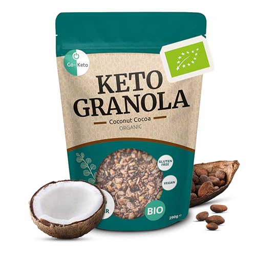 Go-Keto BIO Keto Granola Coconut Cacao 290g – Low Carb Keto Müsli für ein leckeres Keto Frühstück, mit Kokoschips, Nüssen, Früchten, Leinsamen, Sonnenblumenkern & Kürbiskern, vegan, glutenfrei von Go-Keto