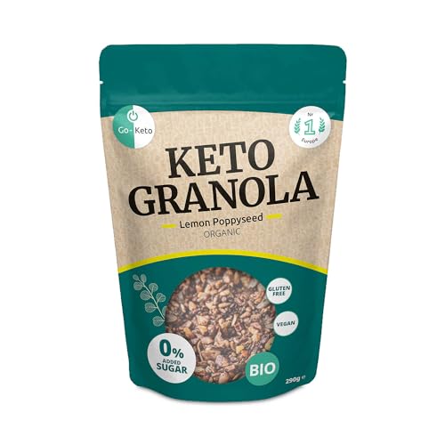 Go-Keto BIO Keto Granola Lemon Poppyseed 290g – Low Carb Keto Müsli für ein leckeres Keto Frühstück, mit Kokoschips, Nüssen, Früchten, Sonnenblumenkern & Kürbiskern, vegan, glutenfrei, laktosefrei von Go-Keto