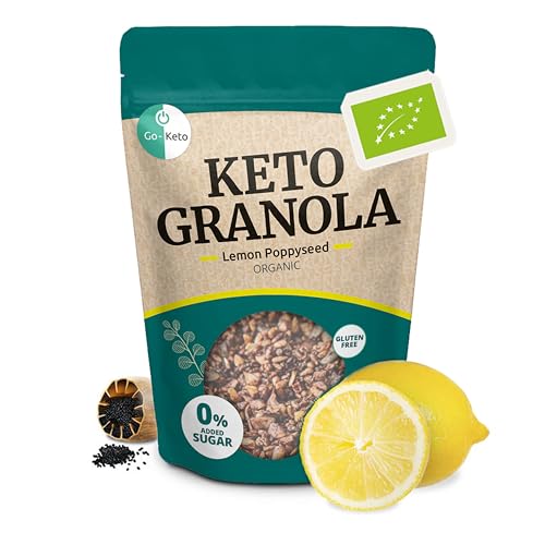 Go-Keto BIO Keto Granola Lemon Poppyseed 290g – Low Carb Keto Müsli für ein leckeres Keto Frühstück, mit Kokoschips, Nüssen, Früchten, Sonnenblumenkern & Kürbiskern, vegan, glutenfrei, laktosefrei von Go-Keto