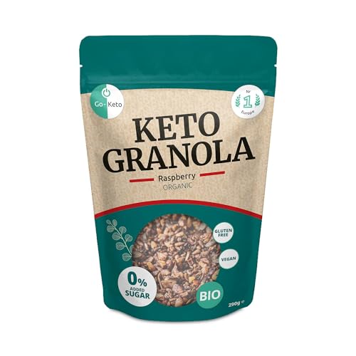 Go-Keto BIO Keto Granola Raspberry 290g – Low Carb Keto Müsli für ein leckeres Keto Frühstück, mit Kokoschips, Nüssen, Früchten, Leinsamen, Sonnenblumenkernen & Kürbiskernen, vegan, glutenfrei von Go-Keto