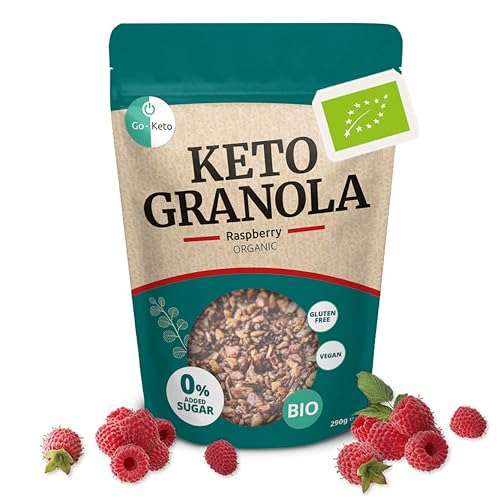 Go-Keto BIO Keto Granola Raspberry 290g – Low Carb Keto Müsli für ein leckeres Keto Frühstück, mit Kokoschips, Nüssen, Früchten, Leinsamen, Sonnenblumenkernen & Kürbiskernen, vegan, glutenfrei von Go-Keto