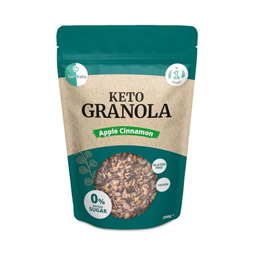 Go-Keto Granola Apple Cinnamon 290g – Low Carb Keto Müsli für ein leckeres Keto Frühstück, mit Kokoschips, Nüssen, Früchten, Sonnenblumenkern & Kürbiskern, vegan, glutenfrei, laktosefrei von Go-Keto