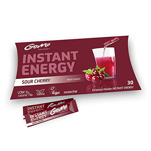 GoMo ENERGY® Getränkepulver mit Stevia gesüsst│ natürliches Kirsch-Aroma │ Fruchtige Energie mit 80mg Koffein, Vitamin-B-Komplex hochdosiert und Niacin│SOUR CHERRY 30 Einzelportionen von GoMo