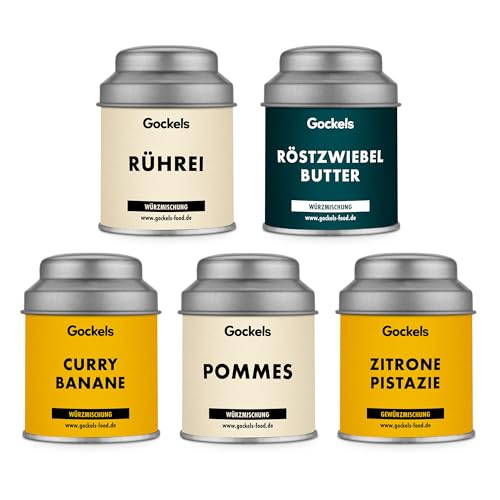 Gockels Einsteiger Set | Rührei, Röstzwiebelbutter, Curry Banane, Pommes, Zitrone Pistazie | handgemachte Gewürzmischung | Gockels Food Genussmanufaktur | z.T. Zutaten aus eigenem Anbau von Gockels