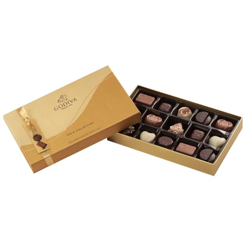 Godiva Chocolatier Gold Starre Schachtel - Signatur Milch-, Zartbitter- und Weiße Schokolade Gefüllt mit Ganache, Köstlichem Karamell, Zarten Pralinen & Anderen Köstlichen Füllungen - 15 Stück / 160g von Godiva Chocolatier