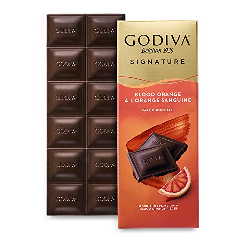 Godiva Chocolatier Signature Dunkle Schokolade & Blutorange Tafel - Sanfte Dunkle Schokolade mit Blutorangenstückchen - 12 Schokoladenquadrate - Premium Schokolade - 90g von Godiva Chocolatier