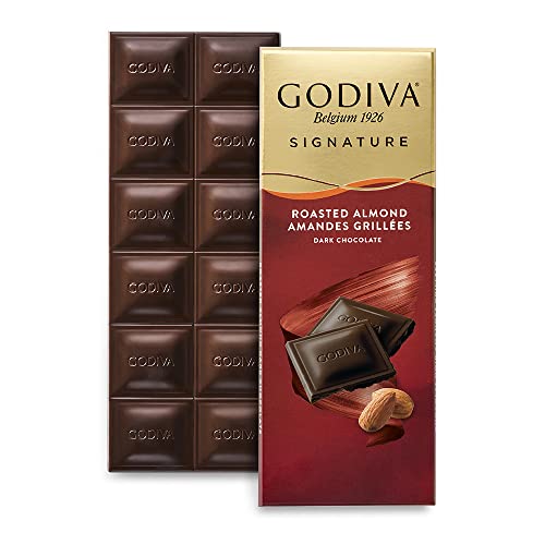 Godiva Chocolatier Signature Dunkle Schokolade & Geröstete Mandeln Tafel - Sanfte Dunkle Schokolade mit Gerösteten Mandelstückchen - 12 Schokoladenquadrate - Premium Schokolade - 90g von Godiva Chocolatier