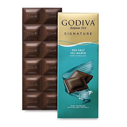 Godiva Chocolatier Signature Dunkle Schokolade & Meersalz Tafel - Sanfte Dunkle Schokolade mit Meersalzkristallen - 12 Schokoladenquadrate - Premium Schokolade - 90g von Godiva Chocolatier