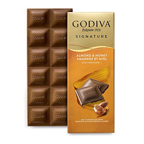 Godiva Chocolatier Signature Mandel & Honig Milchschokolade Tafel - Cremige Milchschokolade mit Gerösteten Mandelstückchen & Honig - 12 Schokoladenquadrate - Premium Schokolade - 90g von Godiva Chocolatier