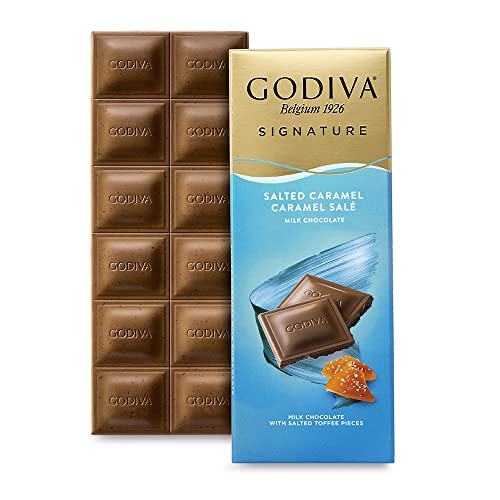 Godiva Chocolatier Signature Milchschokolade & Salzkaramell Tafel - Cremige Milchschokolade mit Salzkaramellstückchen - 12 Schokoladenquadrate - Premium Schokolade - 90g von Godiva Chocolatier