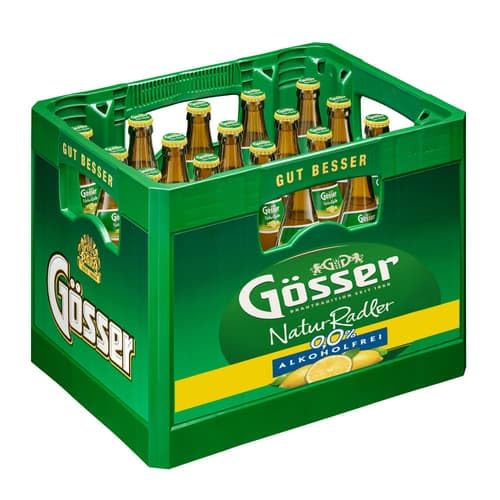 Gösser NaturRadler 0.0 Prozent, Alkoholfrei, Flaschenbier, MEHRWEG (20 x 0.5 l) im Kasten von Gösser