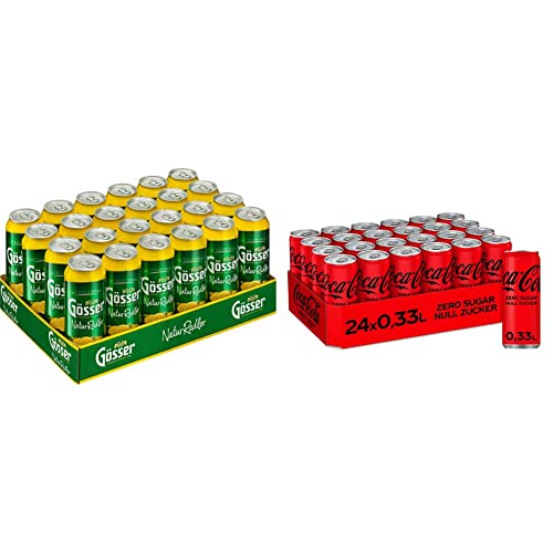 Gösser NaturRadler Dose Biermischgetränk EINWEG (24 x 0.5 l) & Coca-Cola Zero Sugar/Koffeinhaltiges Erfrischungsgetränk in stylischen Dosen mit originalem Coca-Cola Geschmack 330 ml (24er Pack) von Gösser