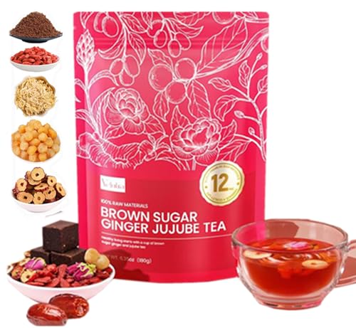 Chinese Brown Sugar Ginger Tea, with Red Jujube & Red Ginseng, Longan Red Date Brown Sugar Ginger Tea, Improves Sleep, Individually Wrapped (1box) von Gokame