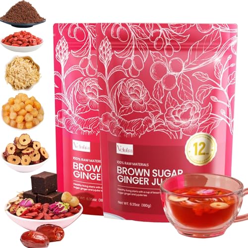 Chinese Brown Sugar Ginger Tea, with Red Jujube & Red Ginseng, Longan Red Date Brown Sugar Ginger Tea, Improves Sleep, Individually Wrapped (2box) von Gokame