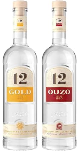 12 Gold - Aromatischer & milder Anislikör (1 x 0,7l) + Ouzo 12 - Das Griechische Original (1 x 0.7 l) von Gold 12