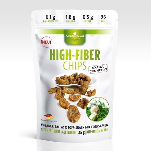 GOLDEN PEANUT Gourmet High-Fiber Chips Dill-Onion Style 25 g Beutel, sättigender Ballaststoff Snack, Omega-3, vegan und glutenfrei von Golden Peanut Gourmet