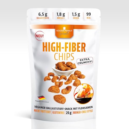 GOLDEN PEANUT Gourmet High-Fiber Chips Mango-Chili Style 25 g Beutel, sättigender Ballaststoff Snack, Omega-3, vegan und glutenfrei. von Golden Peanut Gourmet