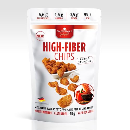 GOLDEN PEANUT Gourmet High-Fiber Chips Paprika Style 25 g Beutel, sättigender Ballaststoff Snack, Omega-3, vegan und glutenfrei von Golden Peanut Gourmet