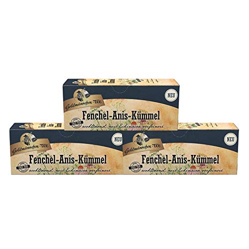 Goldmännchen-TEE Fenchel-Anis-Kümmel, 25 Teebeutel pro Packung, 3er Pack von Goldmännchen Tee