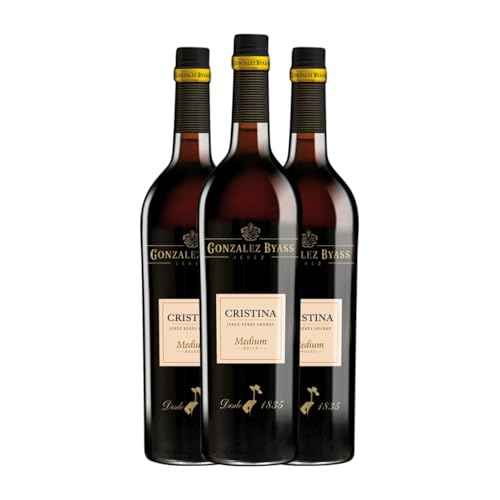 González Byass Cristina Medium Dry Halbtrocken Halbsüß Jerez-Xérès-Sherry 75 cl Verstärkter Wein (Karton mit 3 Flaschen von 75 cl) von González Byass