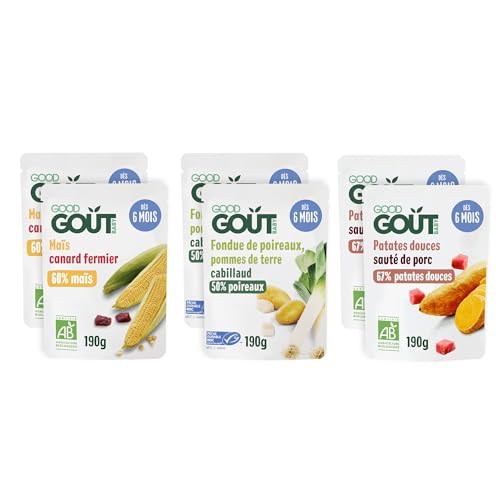 Good Goût BIO - Set mit 6 Sorten (2 Butternusskürbis sautiertes Lamm + 2 Artischocke Pate/Parmesan Käse + 2 Süßkartoffel sautiertes Schweinefleisch) von Good Goût