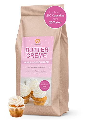 GoodBake Buttercreme Fertigmischung (1kg) mit Vanillegeschmack – gelingsichere Buttercreme-Mischung – z.B. zum Einstreichen & Garnieren, Topping für Cupcakes oder als Füllung von GoodBake