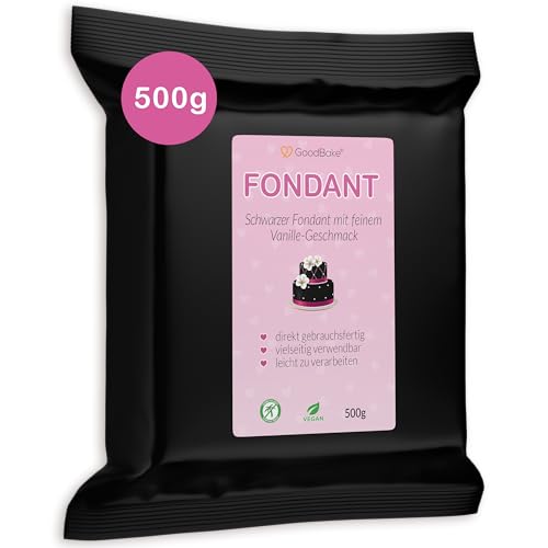 GoodBake Fondant schwarz 500g, Rollfondant zum Eindecken, Modellieren, Dekorieren von Torten, Figuren, Zuckerblumen uvm, palmölfrei, vegan, glutenfrei von GoodBake