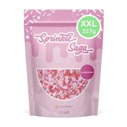 GoodBake Streuselmischung "Lovelylicious" (227g) - bunter Streusel-Mix mit Herzen - essbare Zuckerstreusel zum Dekorieren und Verzieren von Cakepops, Cupcakes & Muffins - Sprinkle Saga von GoodBake