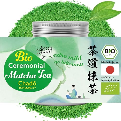 Matcha Tee Chado Zeremoniequalität aus Japan - 100% Bio Matcha Pulver Ceremonial Grade, 40g Dose von Goodwei