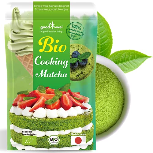 Matcha Pulver Bio zum Backen - Original Japanischer Matcha for Cooking in bester Culinary-Qualität. Ideal zum Backen, für Smoothies, Shakes, Matcha Latte, Eis und Gebäck (100g) von Goodwei