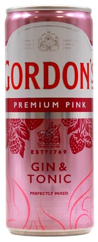 Gordon's Premium Pink Distilled Gin & Tonic, Erfrischendes Pink-Mixgetränk mit 10 Prozent Alkohol, 12 Dosen x 250 ml (EINWEG Verpackung), Trinkfertiges Getränk für unterwegs & gesellige Anlässe von Gordon's