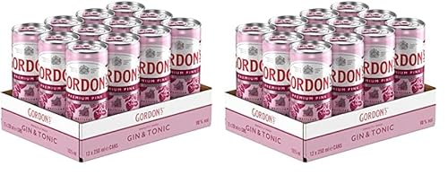 Gordon's Premium Pink Distilled Gin & Tonic Water | Erfrischendes Mixgetränk | Trinkfertige Dose für unterwegs & gesellige Events | 10% vol | 12 x 250 ml EINWEG Mehrverpackung | (Packung mit 2) von Gordon's