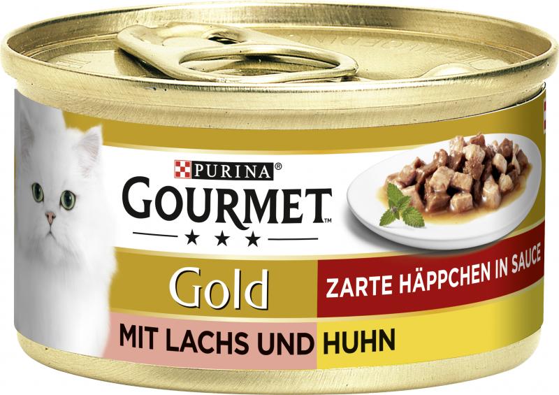 Purina Gourmet Gold Zarte Häppchen in Sauce mit Lachs & Huhn von Gourmet